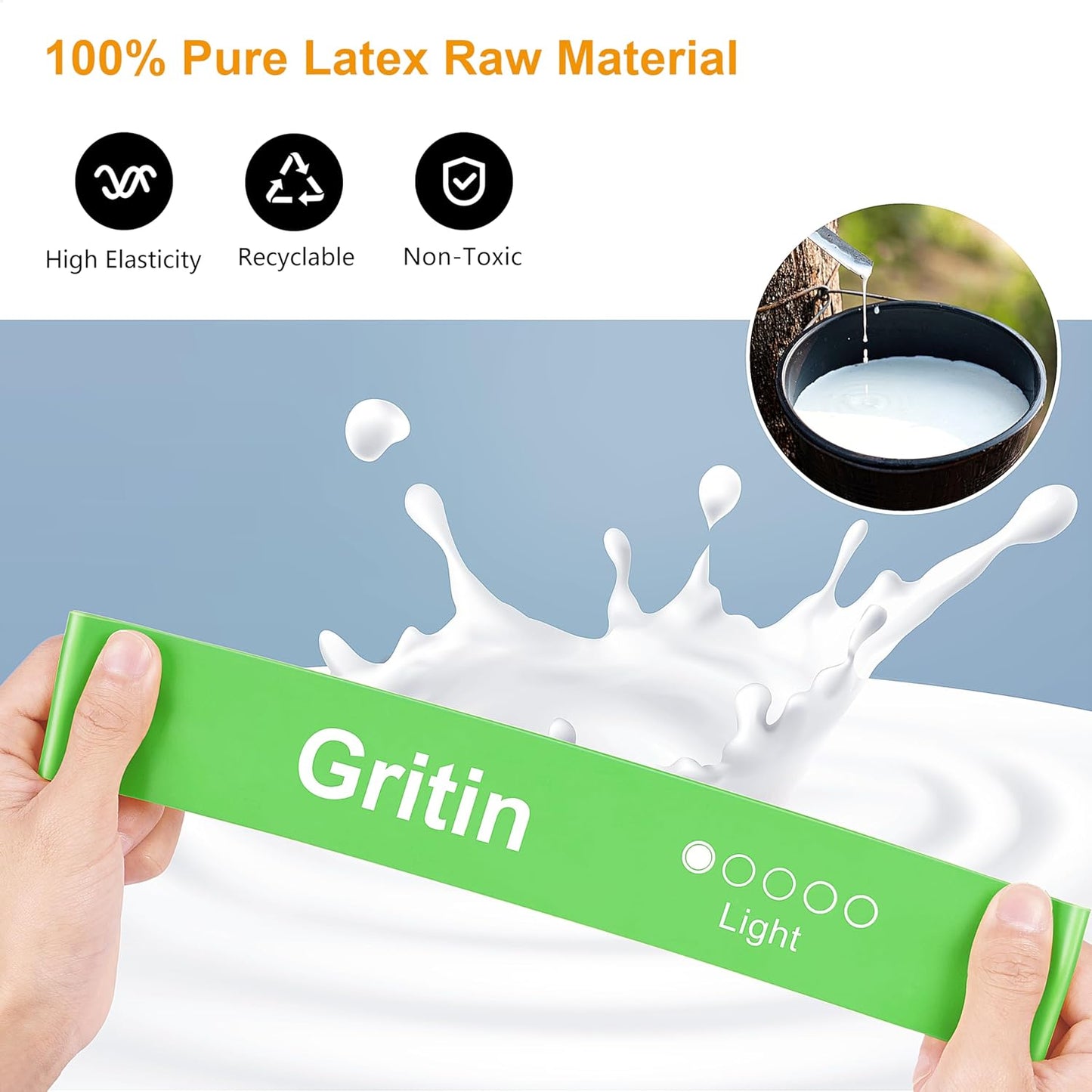 Gritin Resistance Bands Set of 5 – 5 Strength Levels, Skin-Friendly, with Carry Case + Free Workout Plan